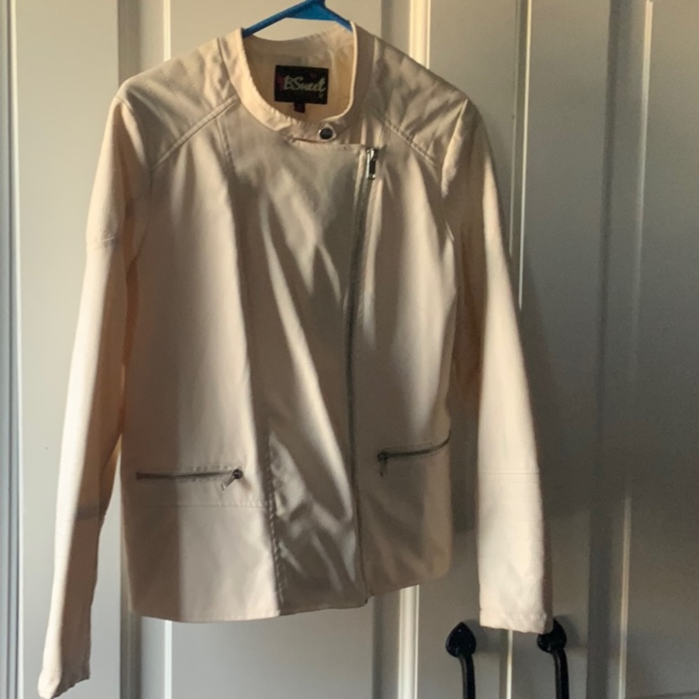 B. Sweet Clothing Co. Light Peach Cream Faux Leather Jacket.